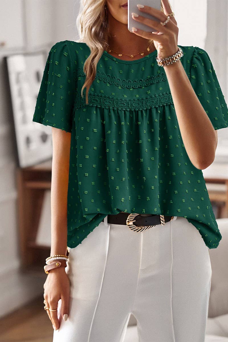 CWDSD8927_CASUAL SOLID COLOR ROUND NECK SHORT SLEEVE TOP