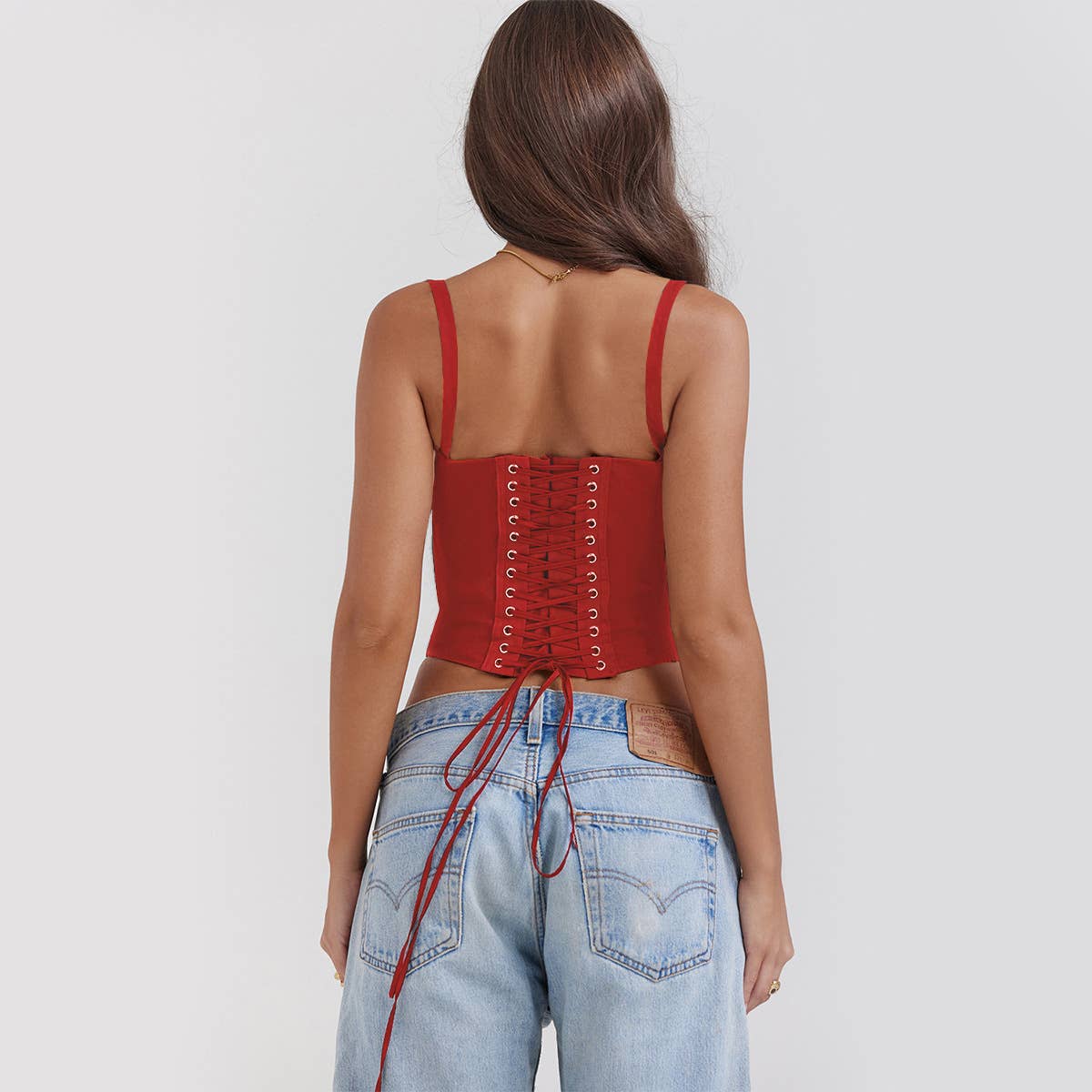 Lace patchwork tie up sexy cami top