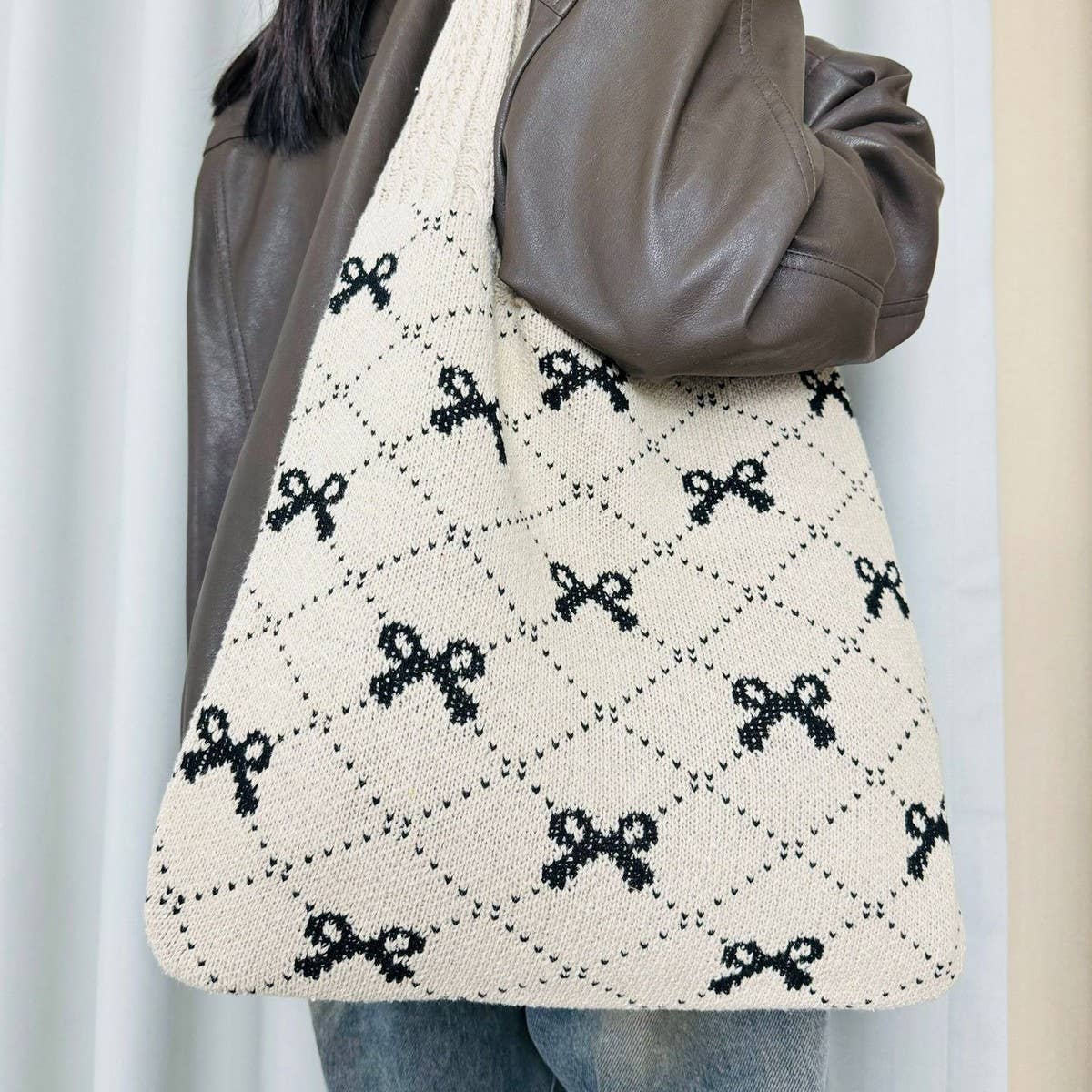 CWAB4567_BOW KNIT LARGE CAPACITY TOTE BAG
