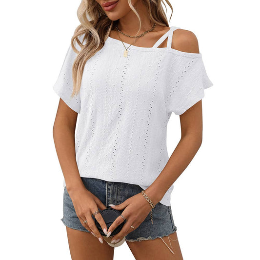Solid color single shoulder short sleeve Top