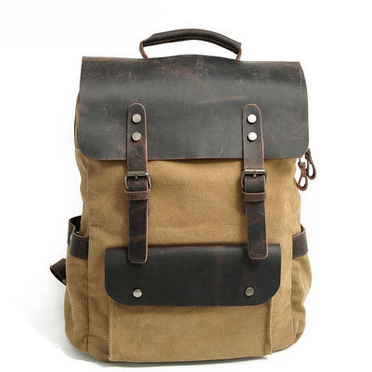 Unisex Cotton Canvas Leather School Backpack_CWAB5529