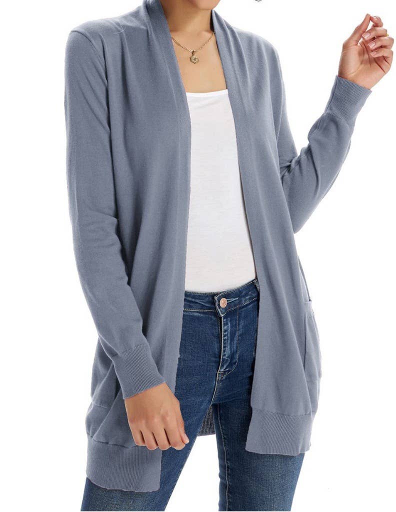 SIMPLE LONG CARDIGAN WITH POCKET IN SOLID COLOR