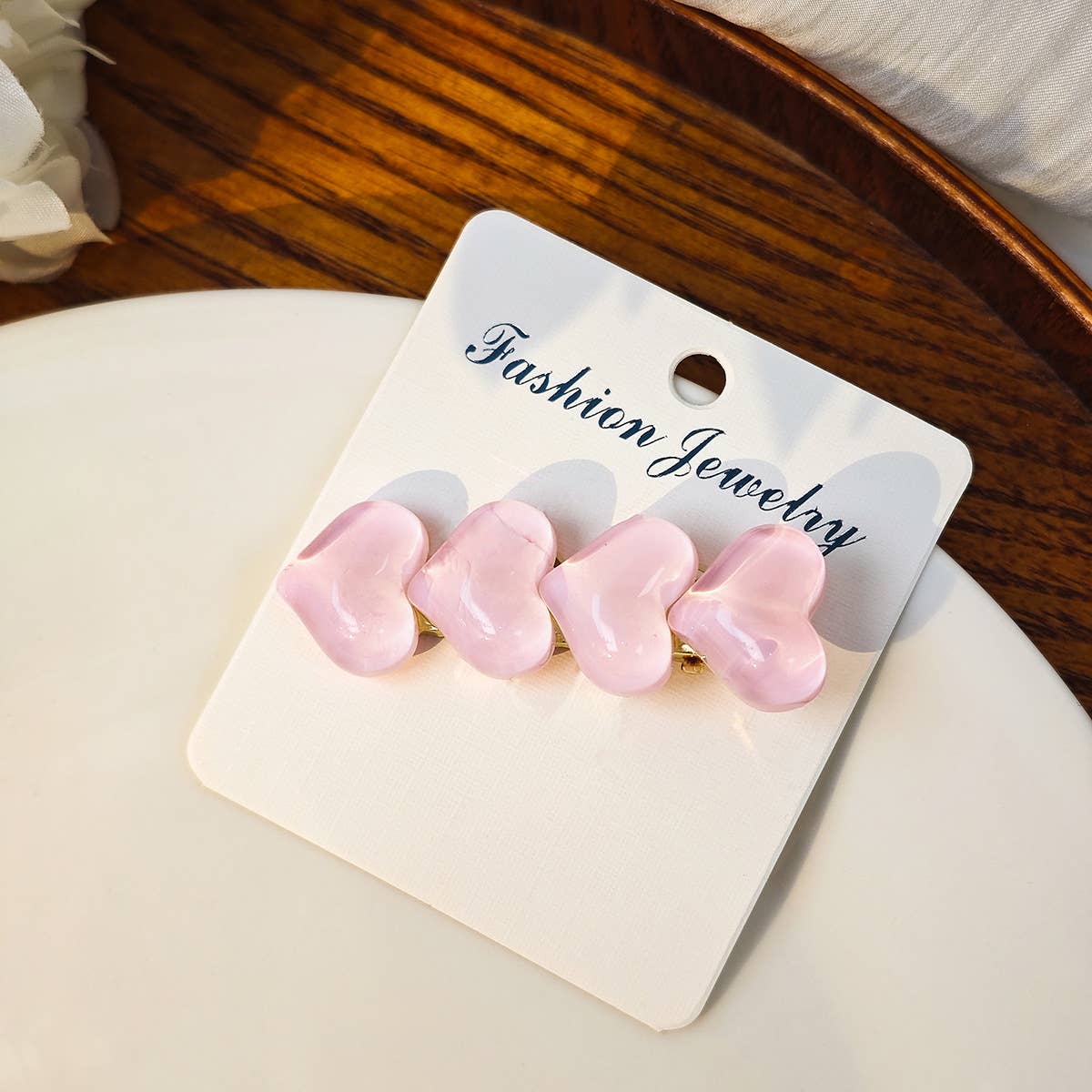 Colorful ice glitter pink heart-shaped hair clip