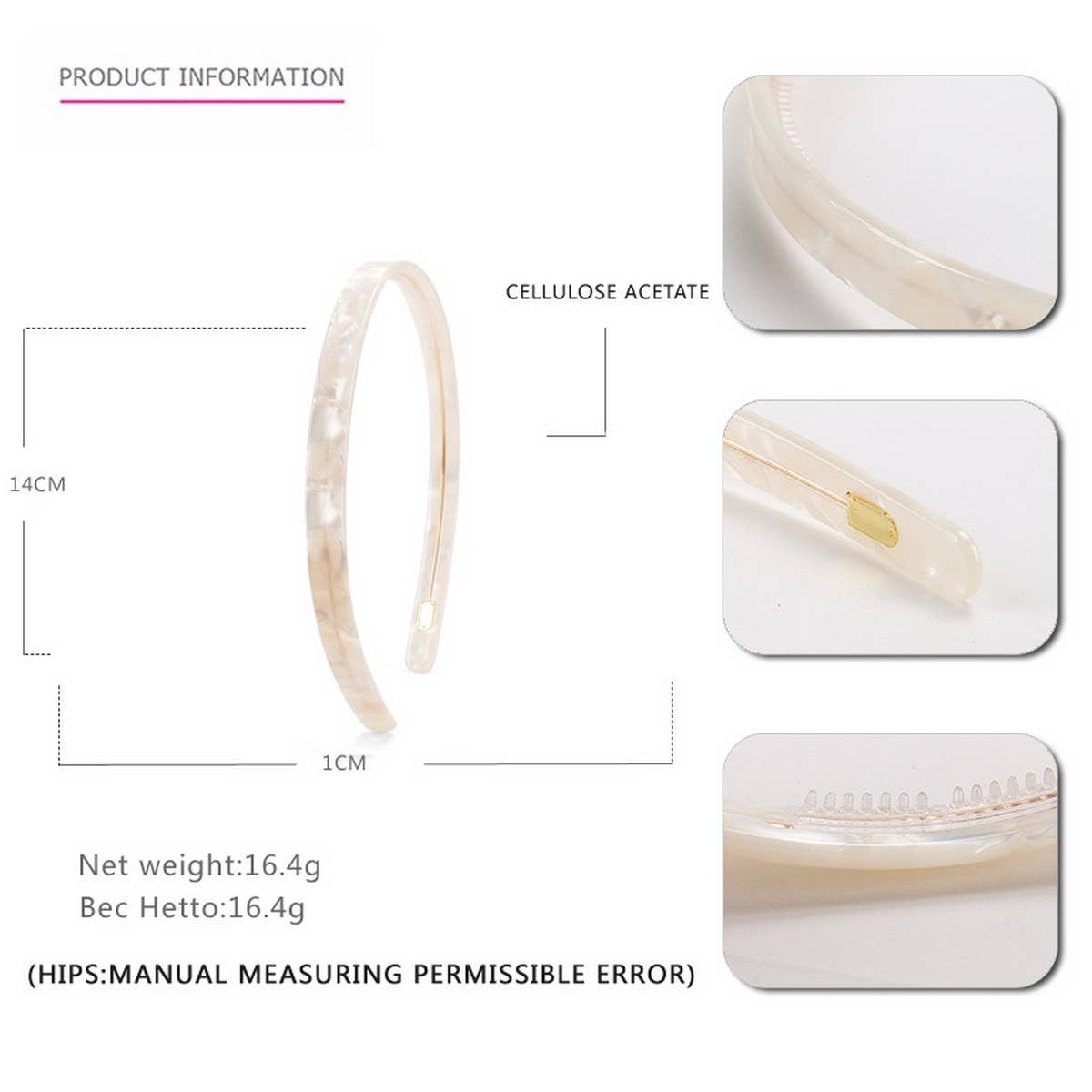 SIMPLE 1CM NARROW ACETATE HAIRBAND HAIRPIN