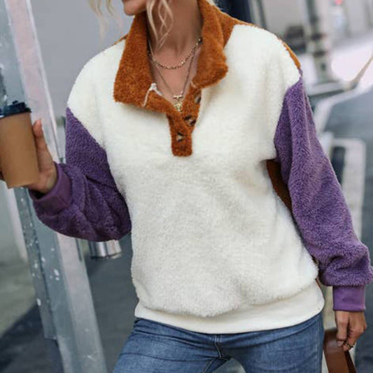 Round neck pullover mixed color fleece hoodie