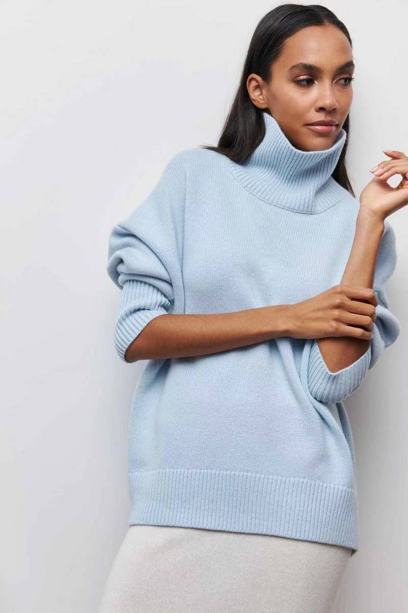 CWOSWL07646_SOLID COLOR LOOSE TURTLENECK KNITTED SWEATER