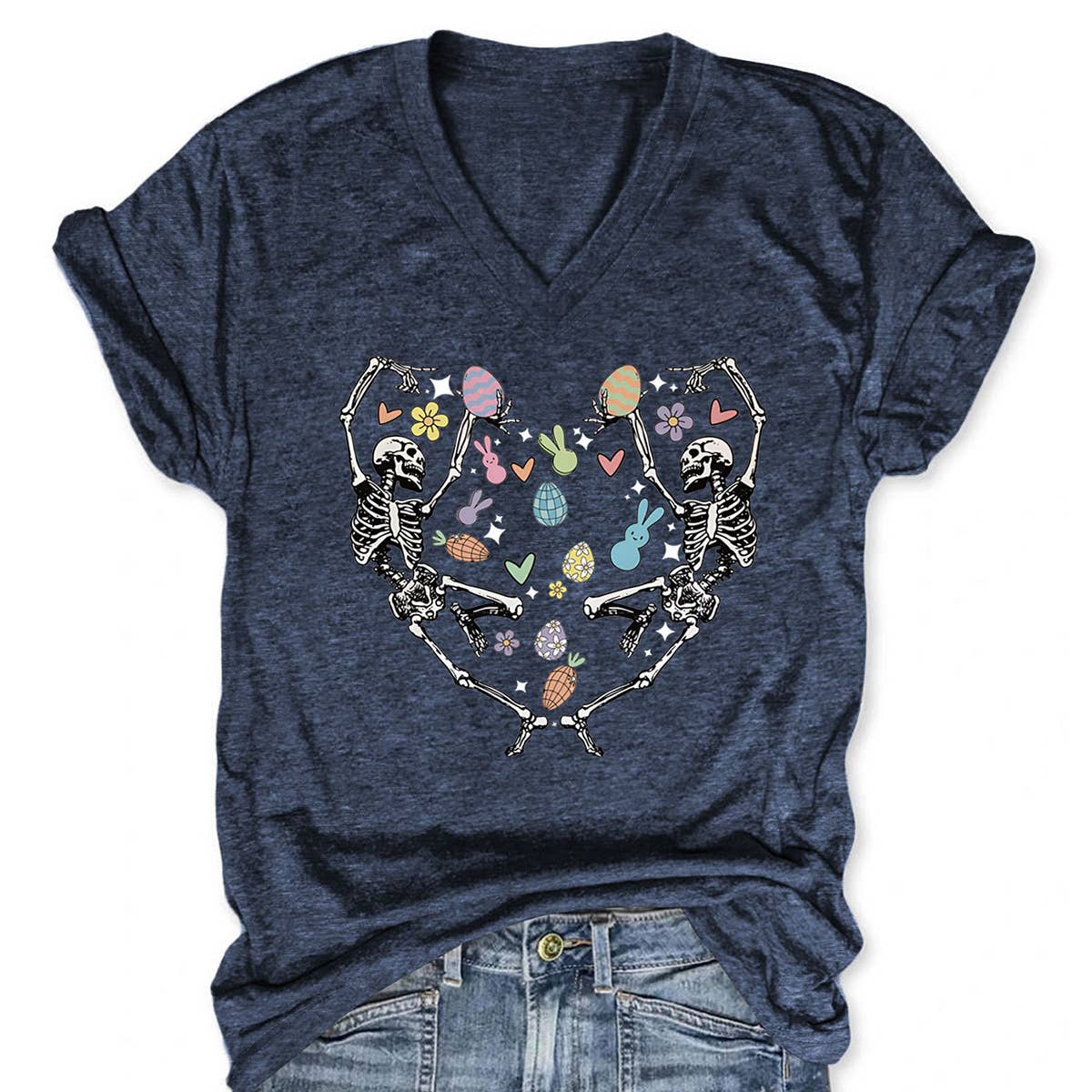 EASTER FUN PRINTED SKULL PERSONALITY VNECK TEES_CWTTS0868