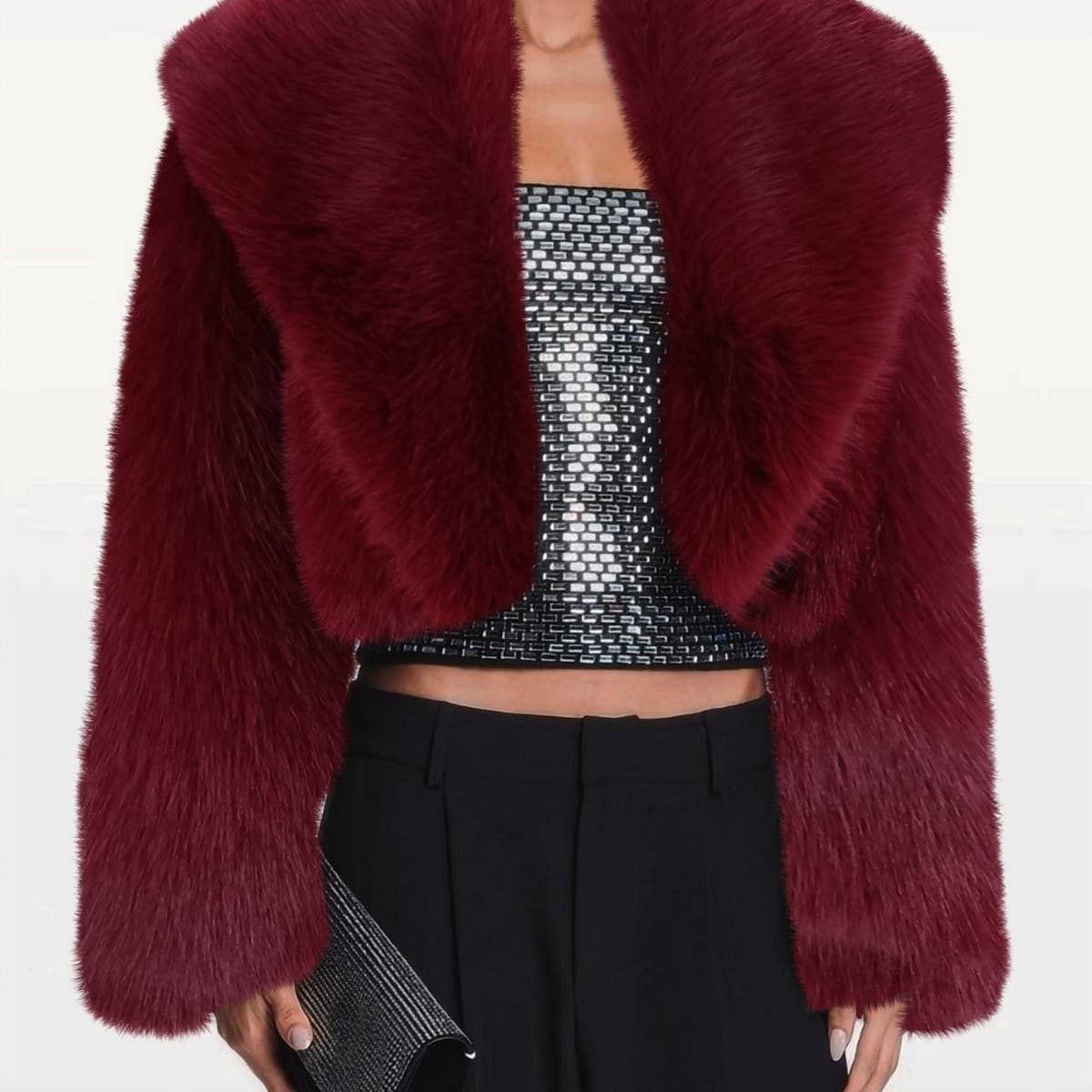 Trendy Faux Fur Short Coat Women Long Sleeve