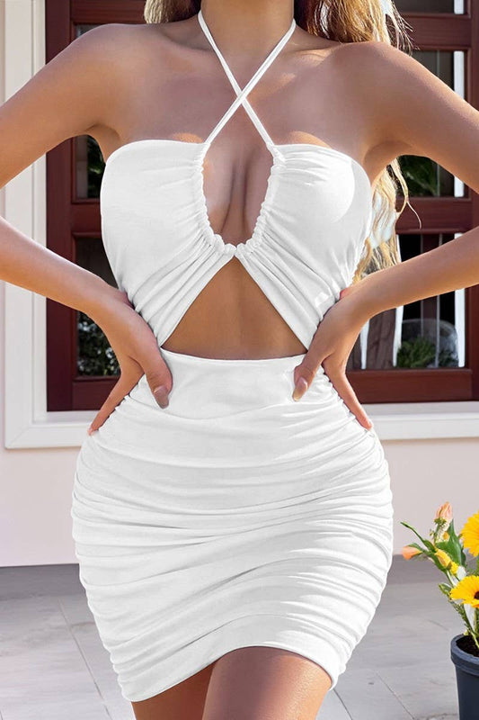 CWDSD10780_CROSS TIE CUTOUT BODYCON SEXY DRESS