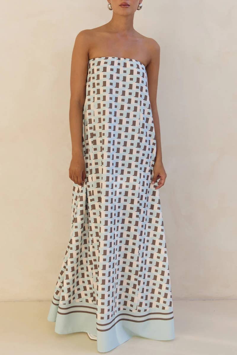 CWDMD5504_SUMMER SEXY STRAPLESS OFF-SHOULDER PRINTED DRESS