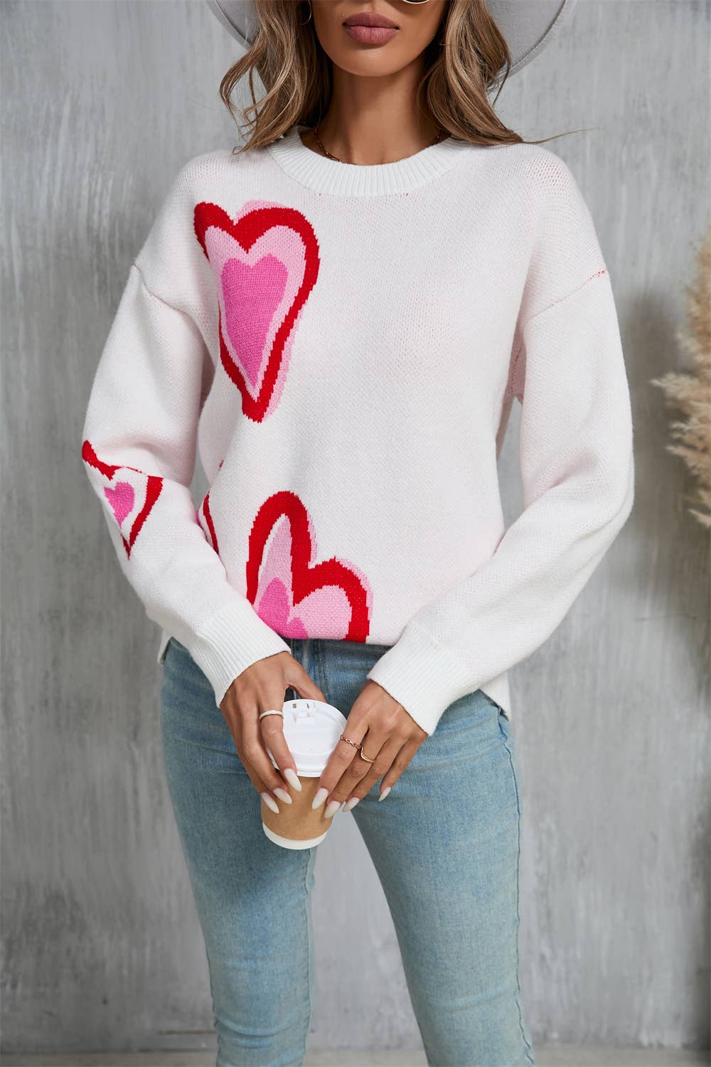 VALENTINE'S DAY HEART PEACH SWEATER KNIT