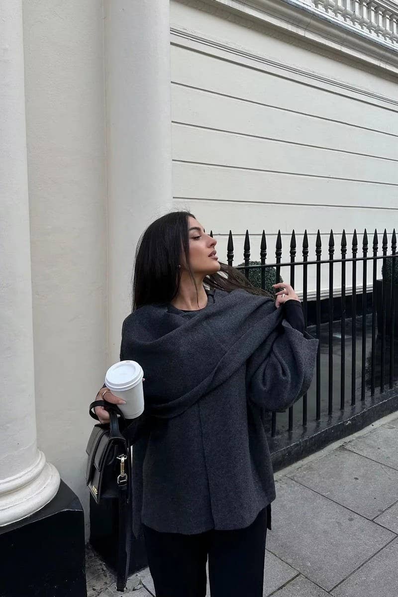 CWOCO1060_SOLID COLOR ASYMMETRIC SCARF KNITTED COATS