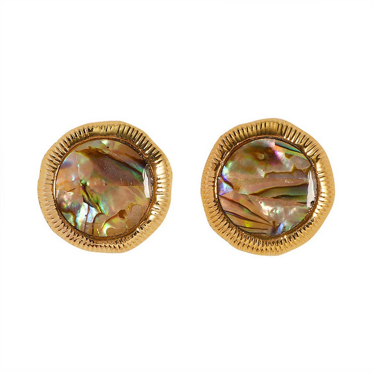 IRREGULAR GEOMETRIC ROUND ABALONE EARRINGS