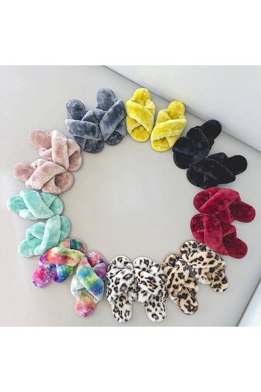 CROSS STRAP FLUFFY CASUAL SLIPPERS