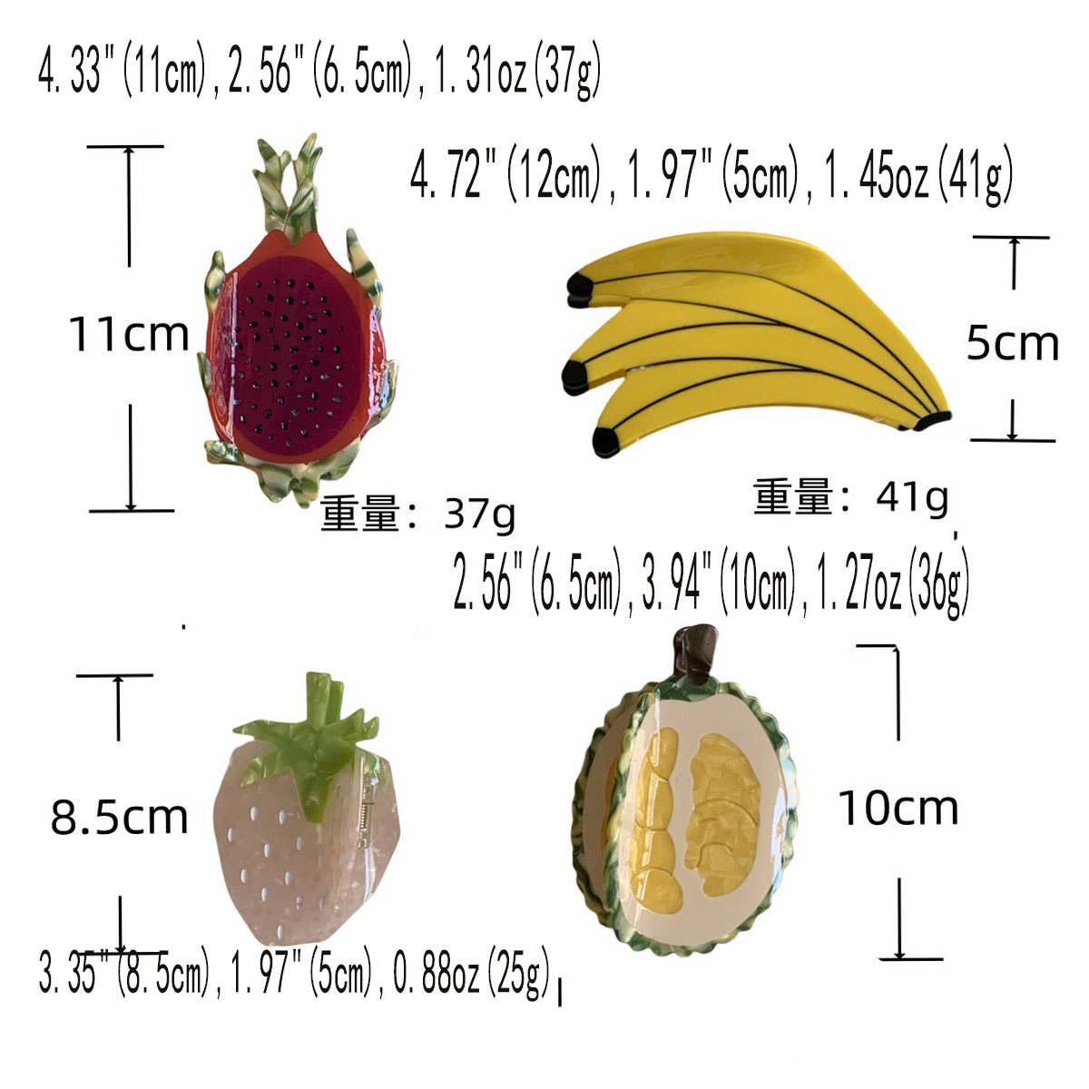 CWAHA07735_SUMMER FRUIT STRAWBERRY DURIAN ACRYLIC HAIR CLAW