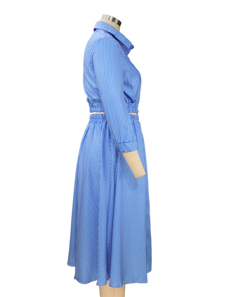 LONG SLEEVE STRIPED SHIRT SKIRT TWO-PIECE SET