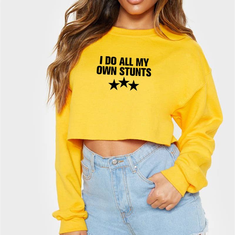 Round-neck printed long-sleeved crop top T-shirt