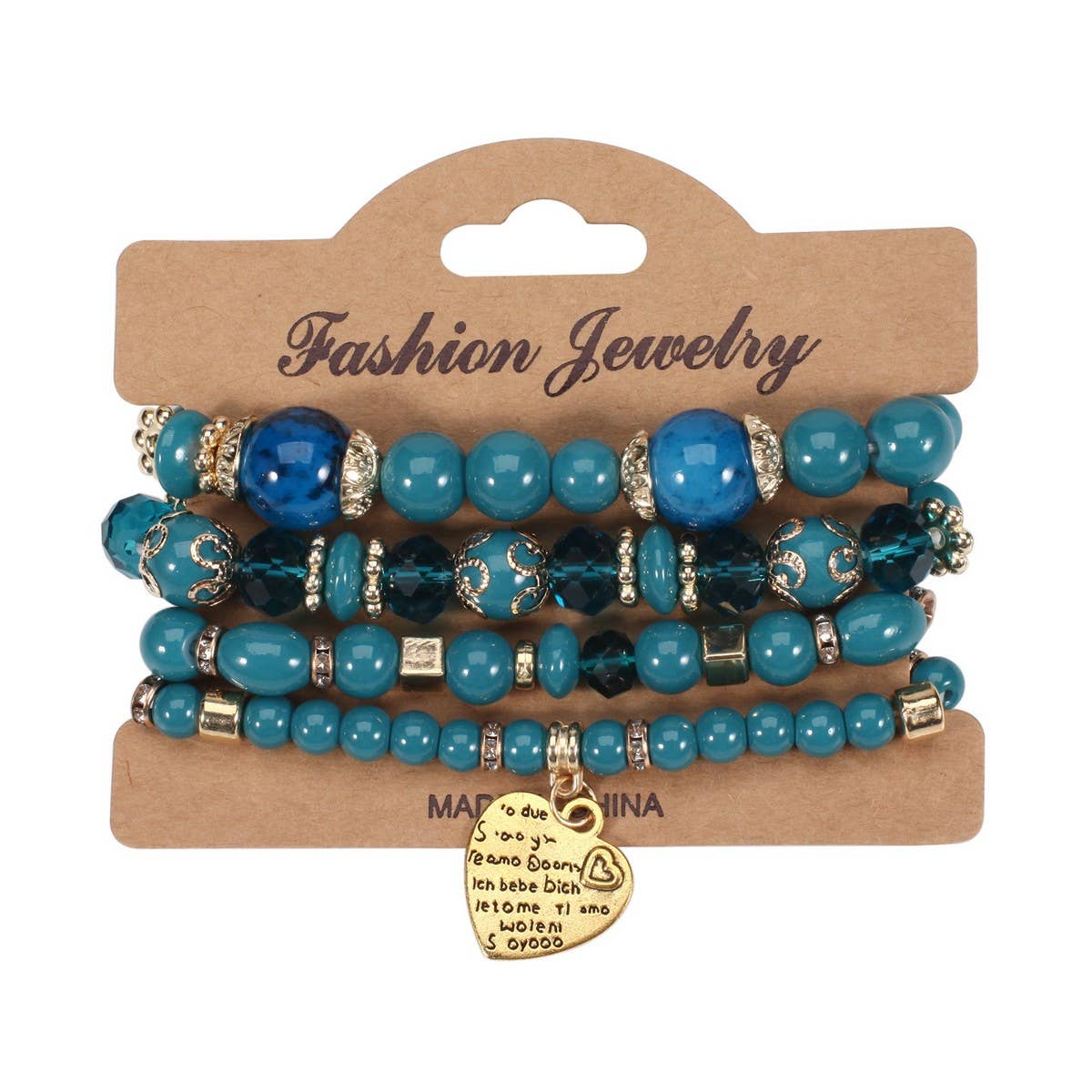 CWMM10451_BOHO BEADED HEART BRACELET SET 4PCS ELASTIC