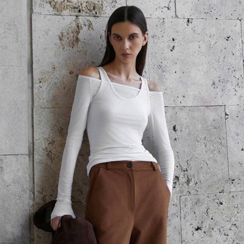 SOLID COLOR OFF-THE-SHOULDER TWO-PIECE SEXY TOP