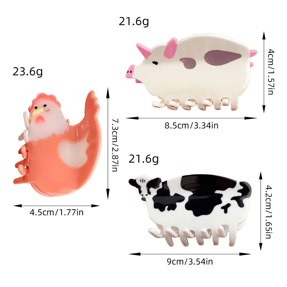 Fun Animal Patchwork Hair Claw - Cute Pig Cow Clip_CWAHA1493