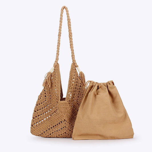HAND-WOVEN SHOULDER BAG MESH BEACH HOLIDAY BAG_CWAB4677
