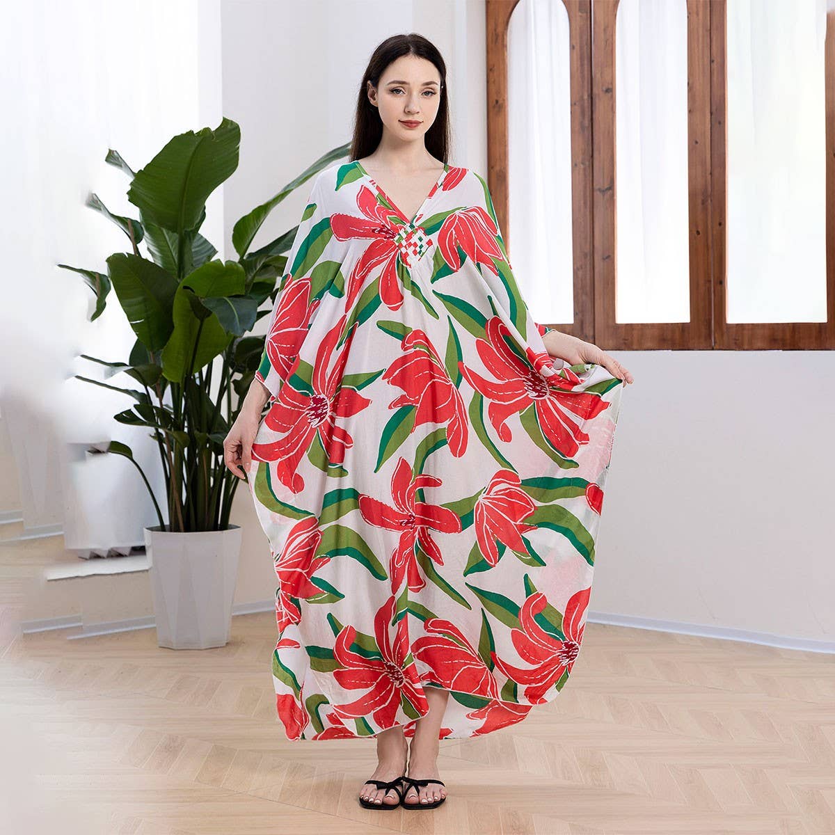 Handwoven Rayon Beach Cover-Up Maxi Caftan