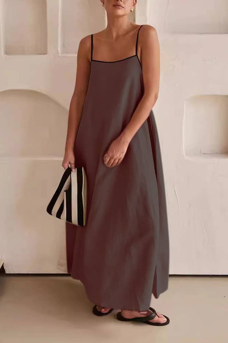 CWDMD5469_FASHIONABLE CONTRAST COLOR SLING DRESS