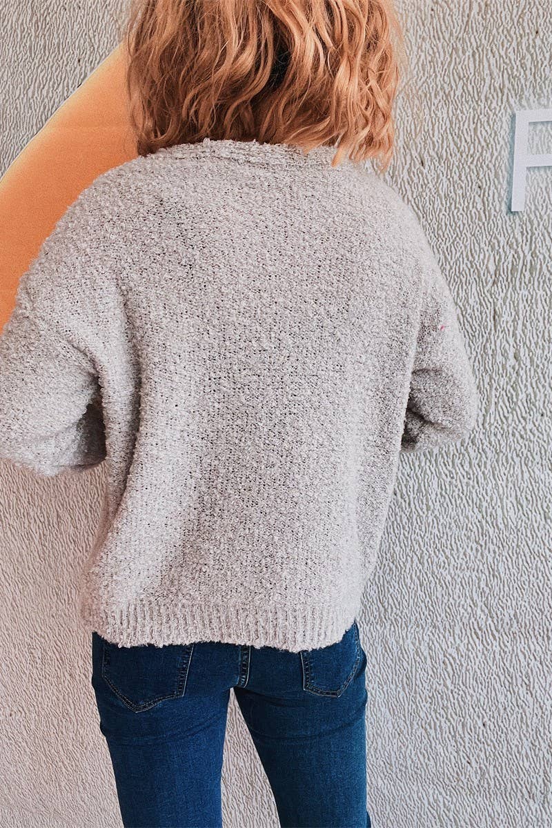 Solid color V-neck seersucker knit cardigan
