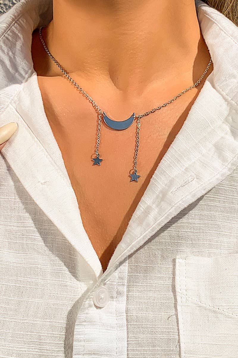 SIMPLE MOON&STAR METAL TASSEL NECKLACE_CWAJE0018