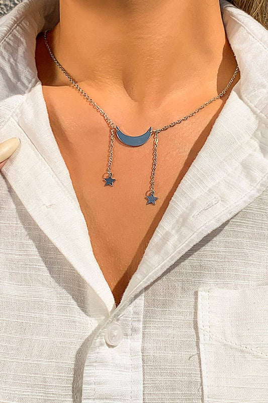 SIMPLE MOON&STAR METAL TASSEL NECKLACE_CWAJE0018
