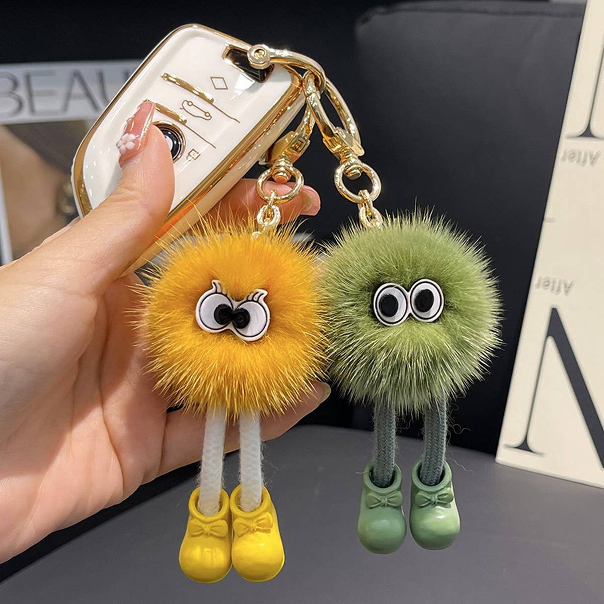 CUTE FUR BRIQUETTES CAR KEYCHAIN BAG PENDANT