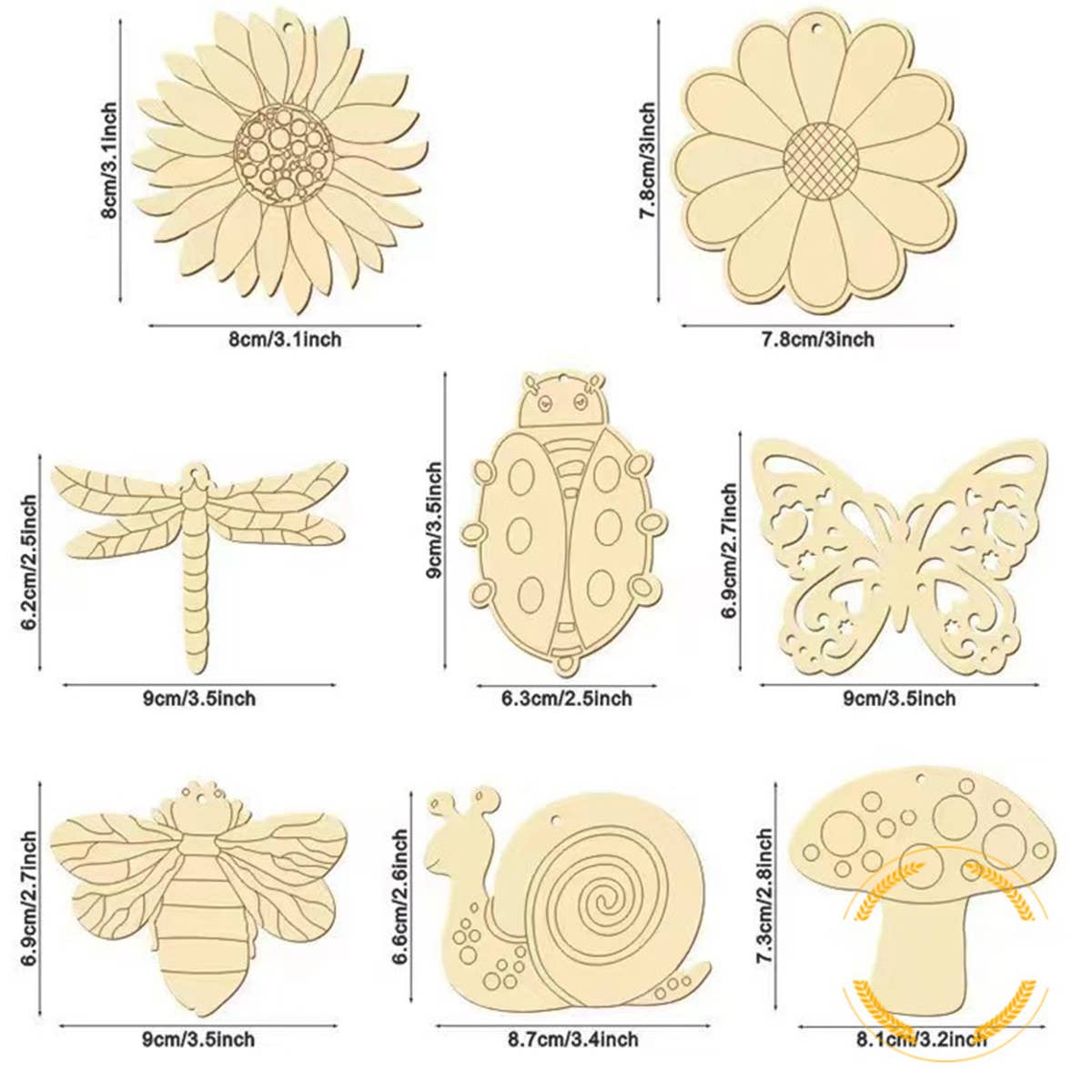 CWMM8559_PLANT AND INSECT SHAPED DIY SMALL WOODEN PENDANT
