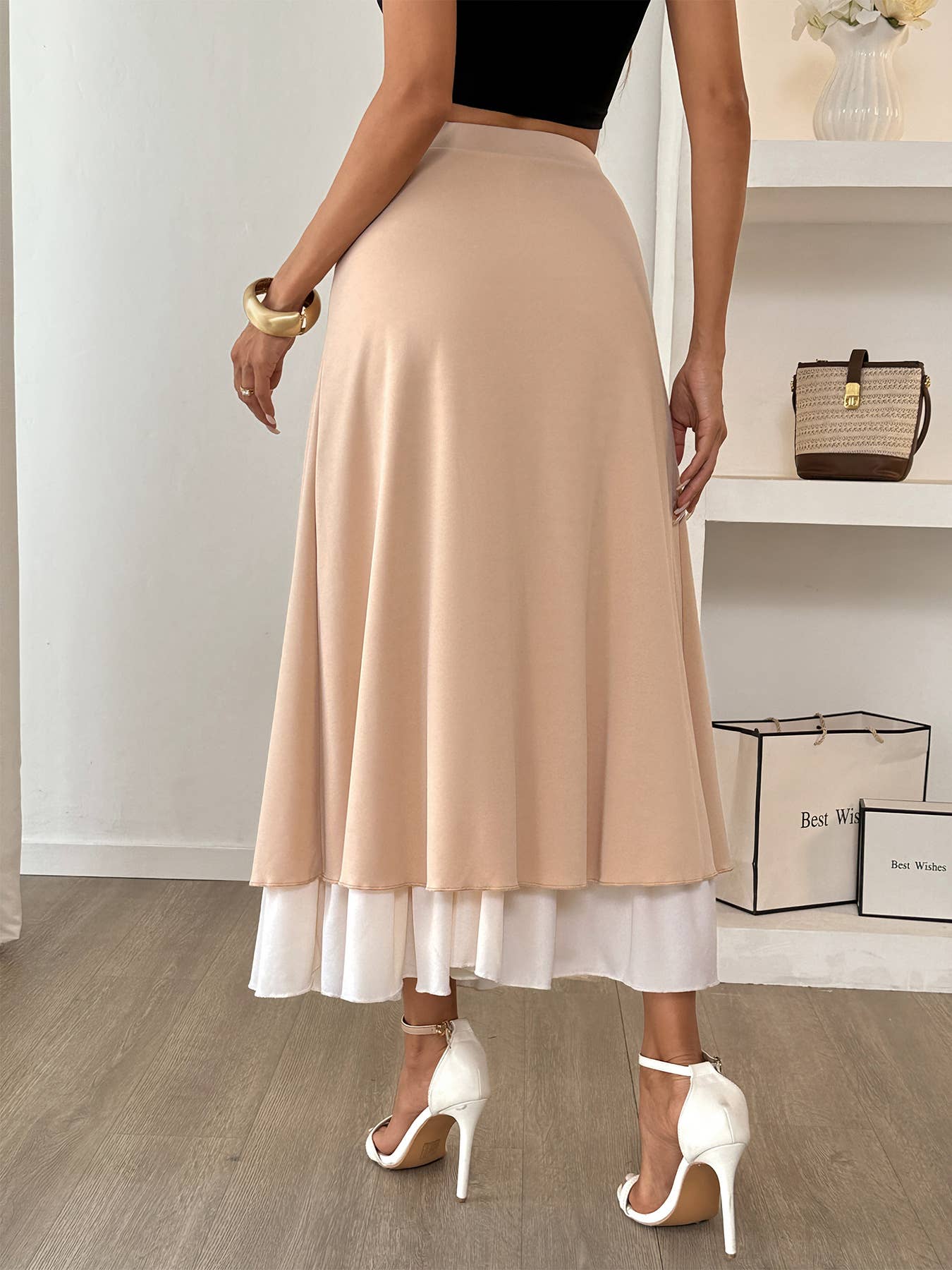 Leisure vacation button cascade long skirt
