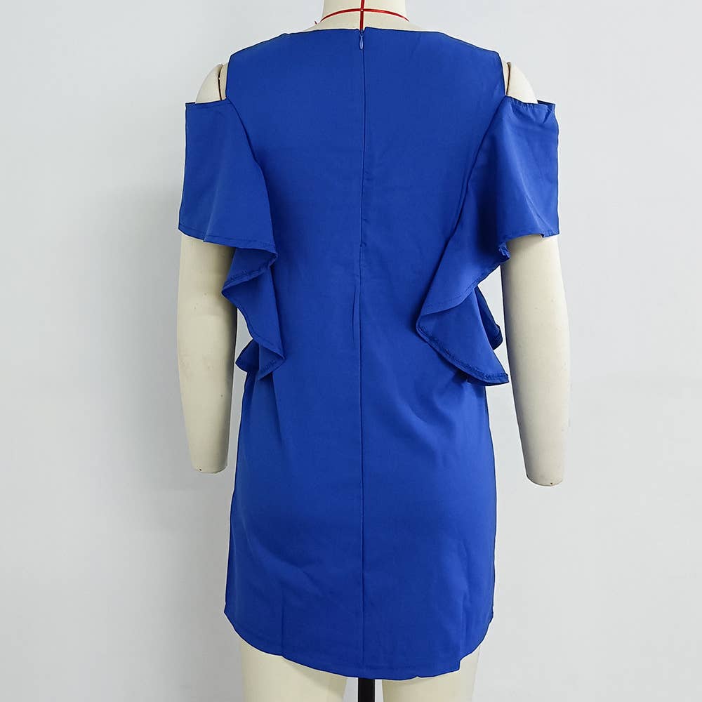 OFF-THE-SHOULDER CREW NECK SHORT-SLEEVED DRESS