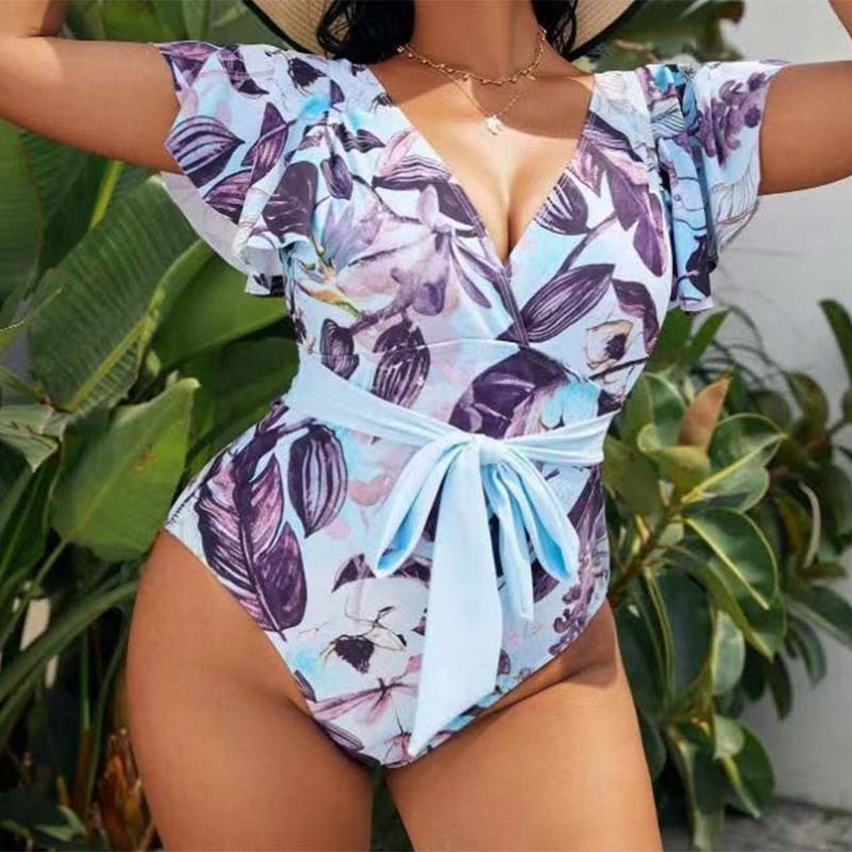 PLUS SIZE BIKINI RUFFLE PRINTED ONE-PIECE SWIMSUIT_CWMW0590
