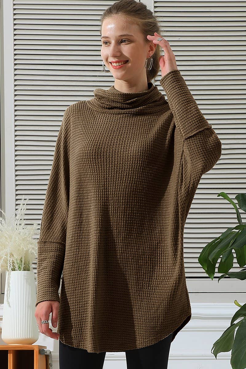 CWDSD10413_Cowl Neck A-Line Tunic Kint Top