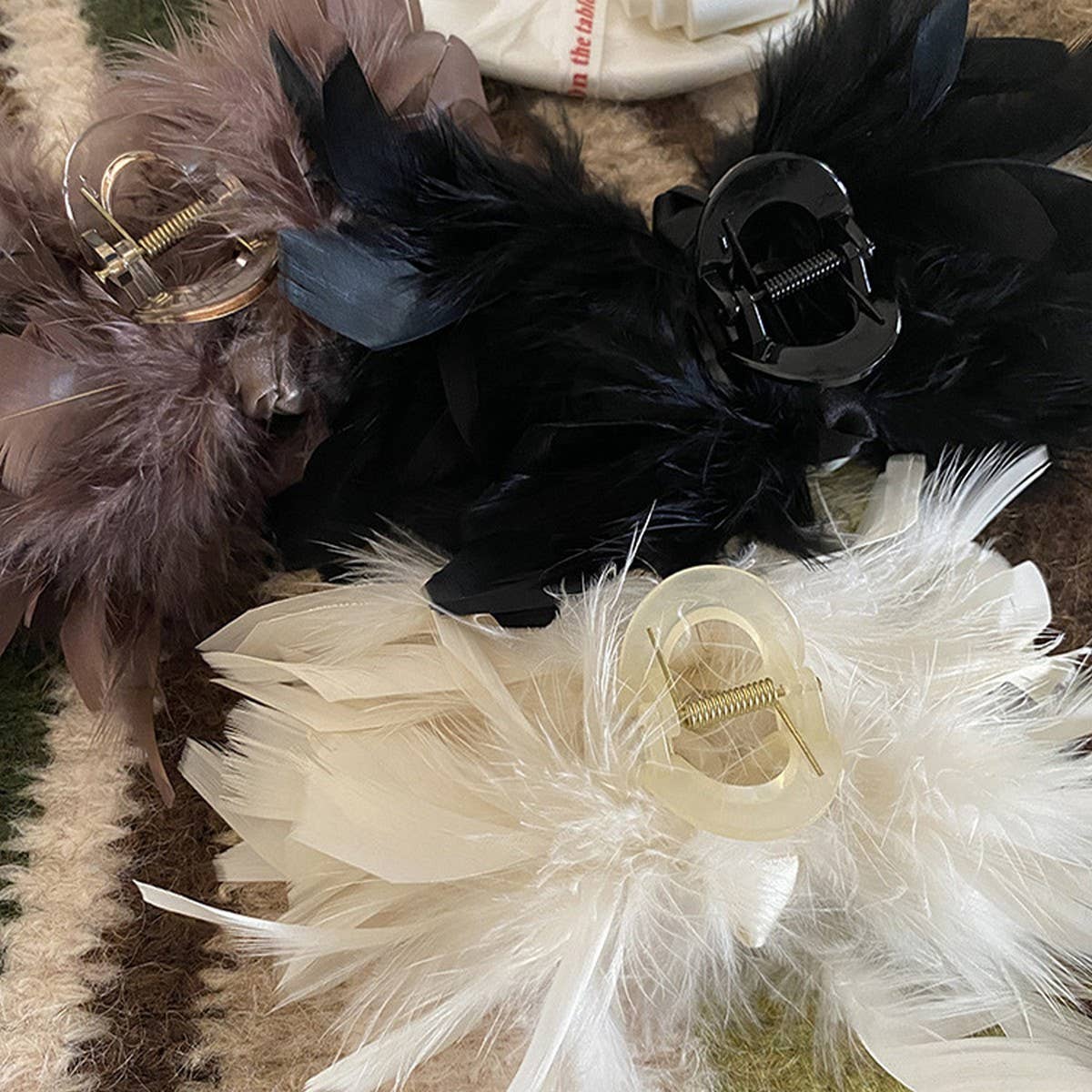 French Ostrich Feather Hair Claw Fluffy Large Clip