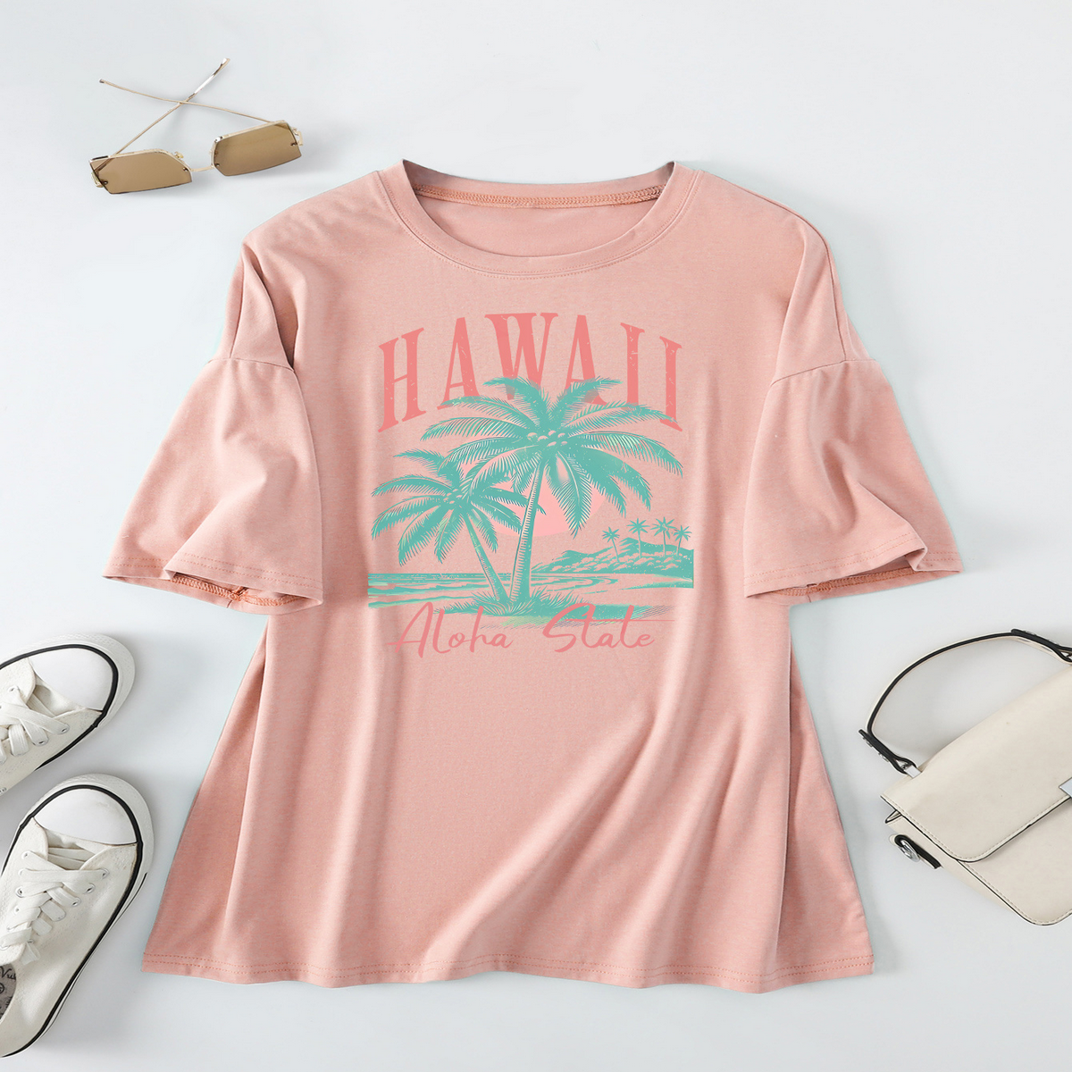 Casual Coconut Tree Tee for Women, Oversized_CWTTS1467