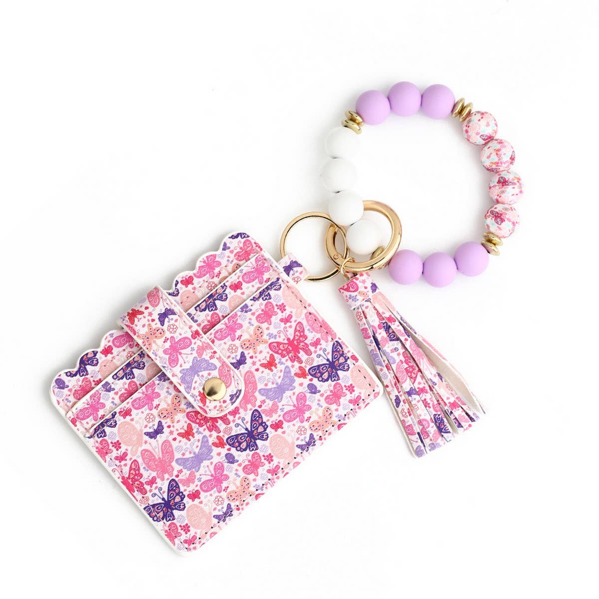 Heart PU Card Wallet with Beaded Keychain_CWAB4944
