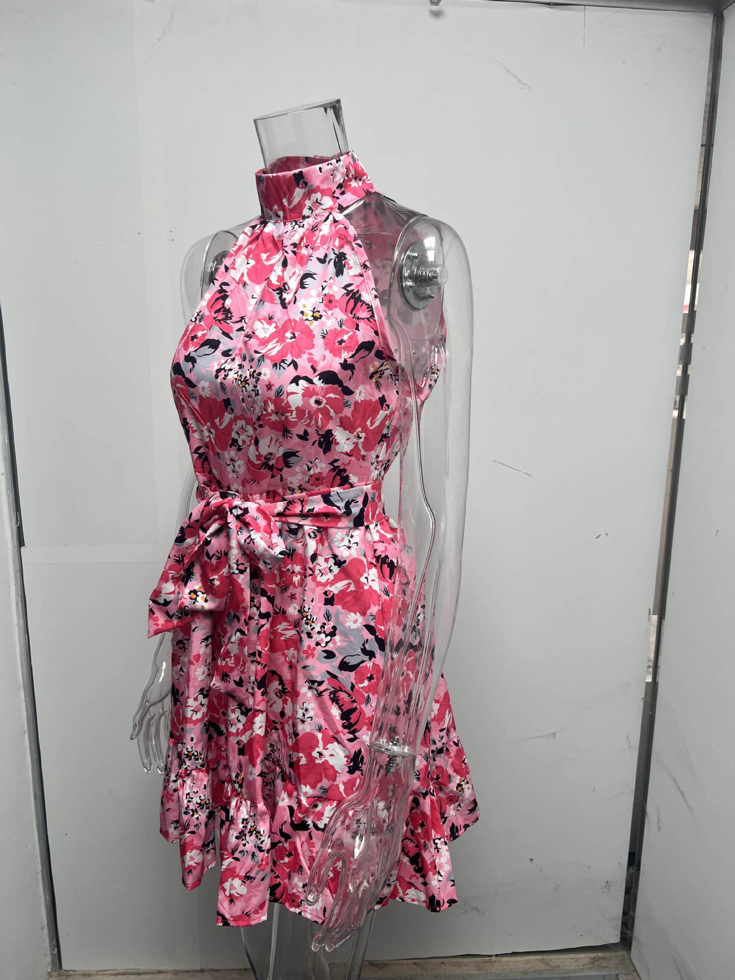 Temperament lace-up flouncy floral dress