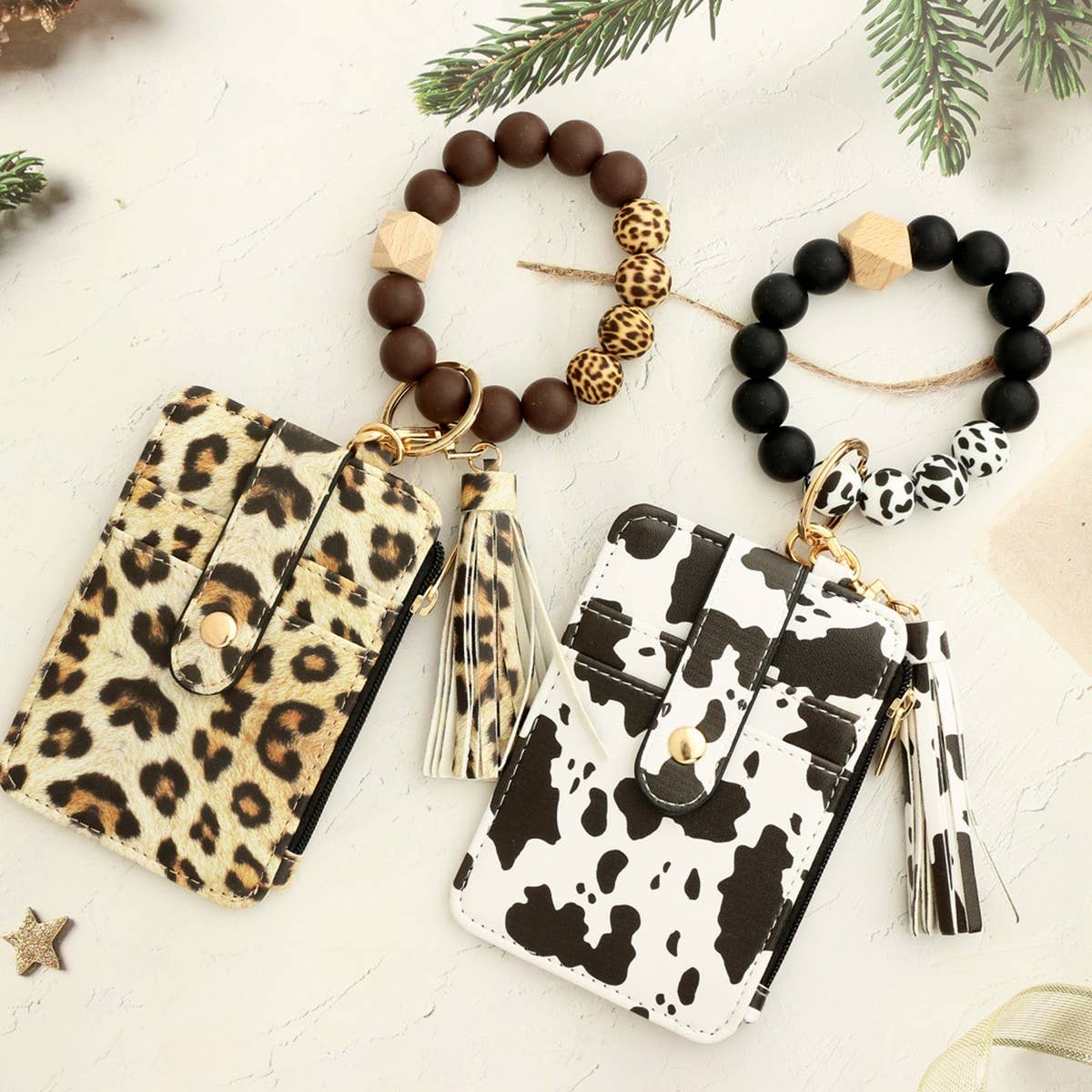 SILICONE BRACELET LEATHER WALLET TASSEL KEYCHAIN