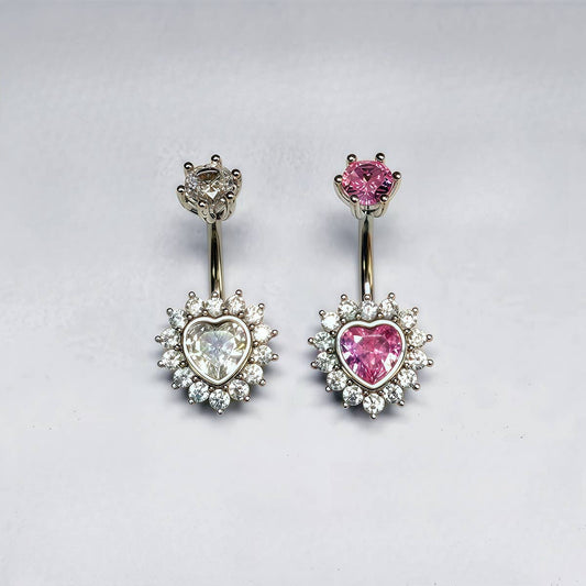 Sexy Hypoallergenic Heart Flower Zircon Belly Ring