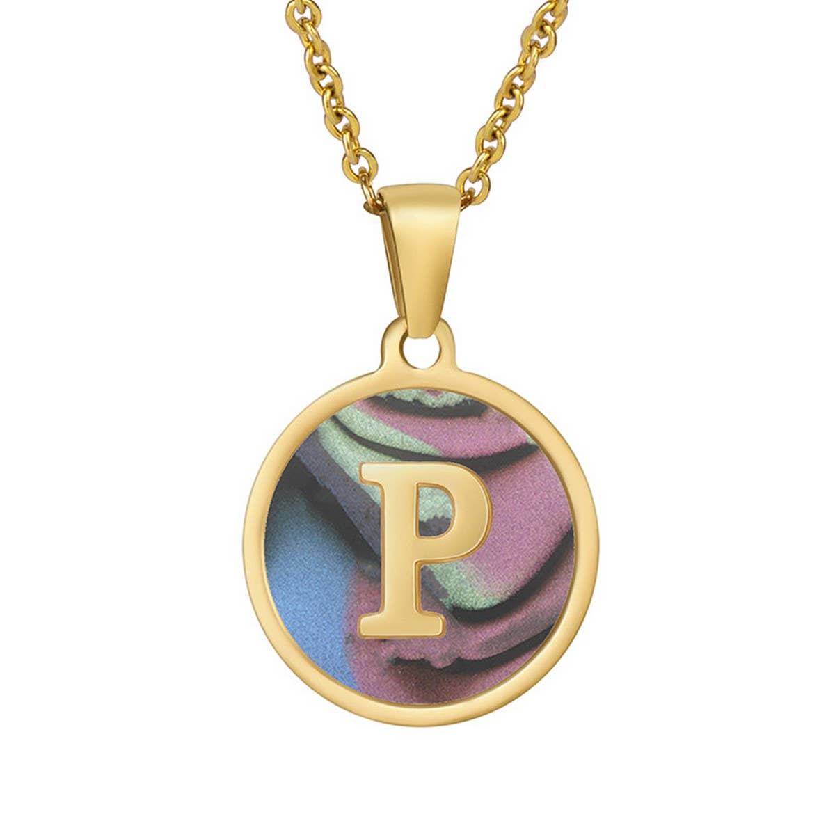 CIRCULAR SHELL ENGLISH LETTER PENDANT NECKLACE