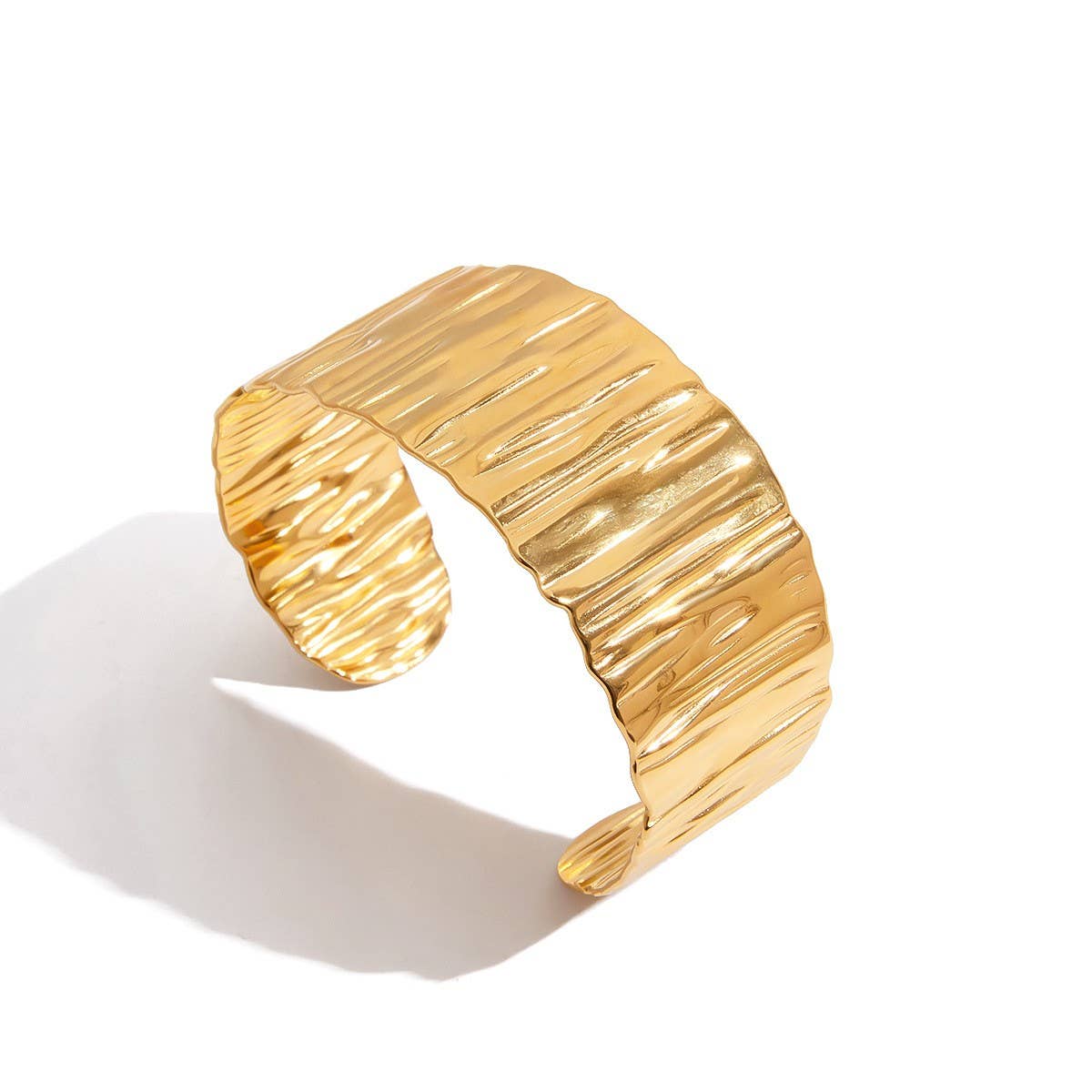 Minimalist 18K Gold Wide Textured Open Cuff