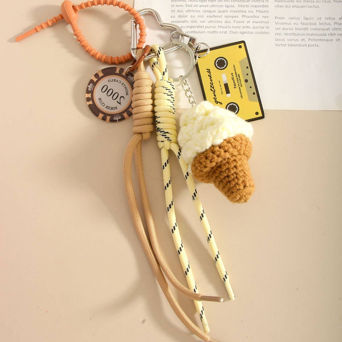 Creative Ice Cream Keychain with Braided Cord
