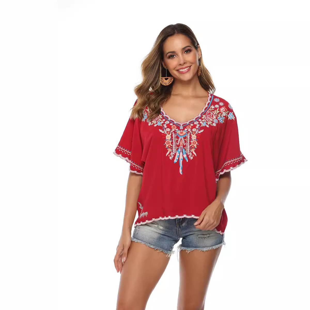 Women's Boho Spring Summer Embroidered Blouse