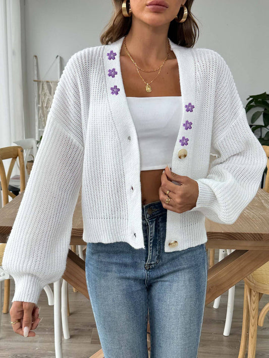 EMBROIDERED APPLIQUE SINGLE BREASTED CARDIGAN