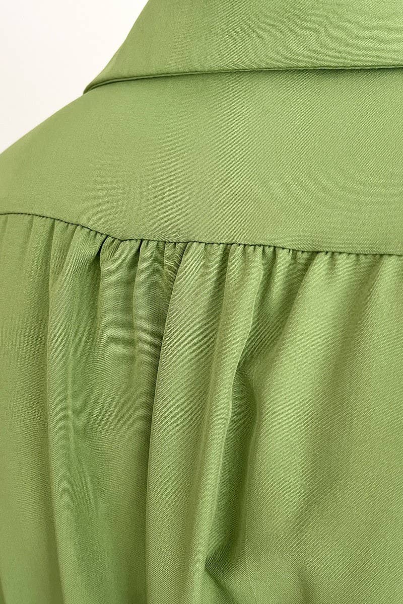 CWDSD5964_CABLE WAIST LONG SLEEVE SHIRT COLLAR DRESS