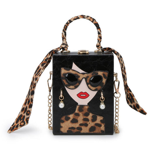 Leopard print hand-held crossbody box bag