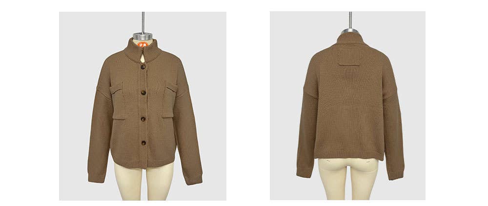 KNIT V-NECK LARGE SIZE SOLID COLOR CARDIGAN